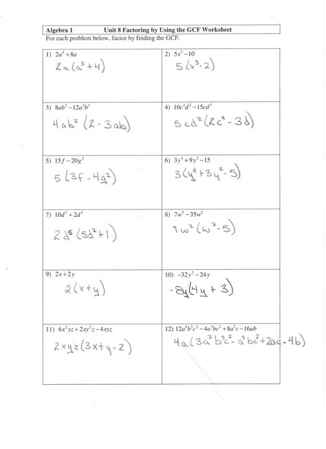 factoring gcf and trinomials worksheet algebra 2